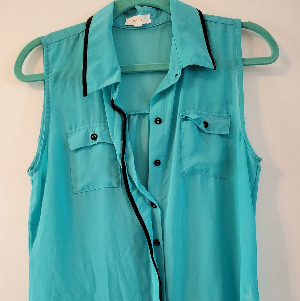Teal button up top